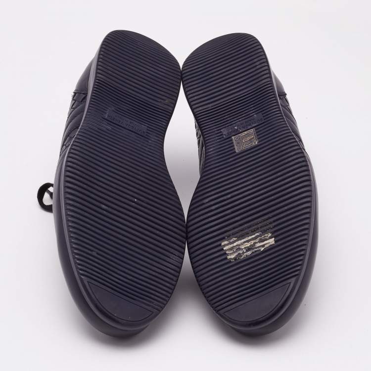 Pre Owned Bottega Veneta Navy Blue Intrecciato Lace Up Sneakers Size 45