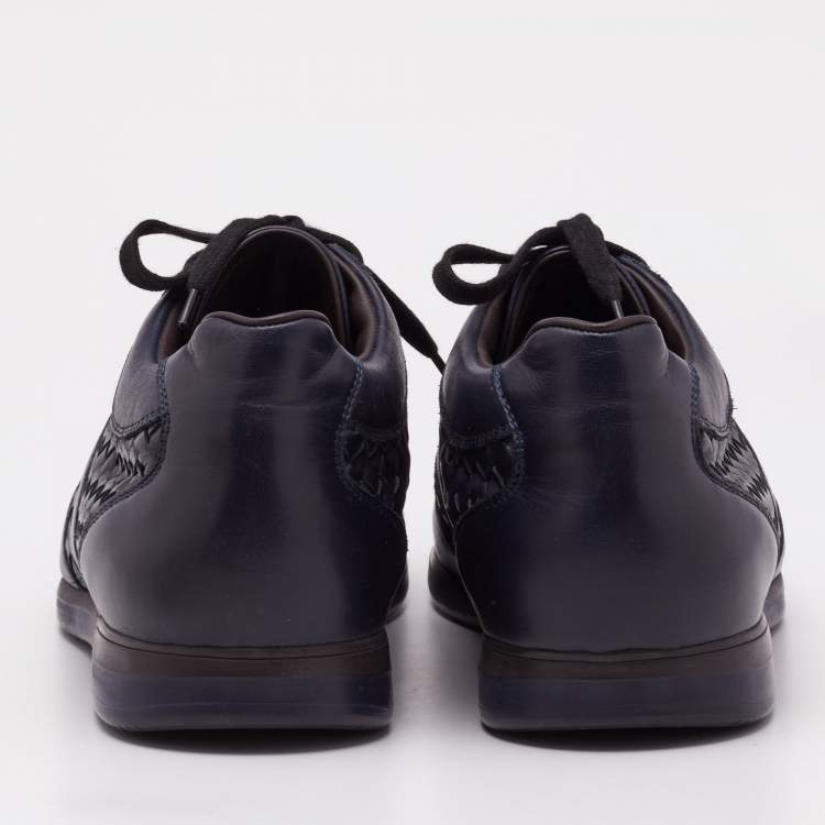 Pre Owned Bottega Veneta Navy Blue Intrecciato Lace Up Sneakers Size 45