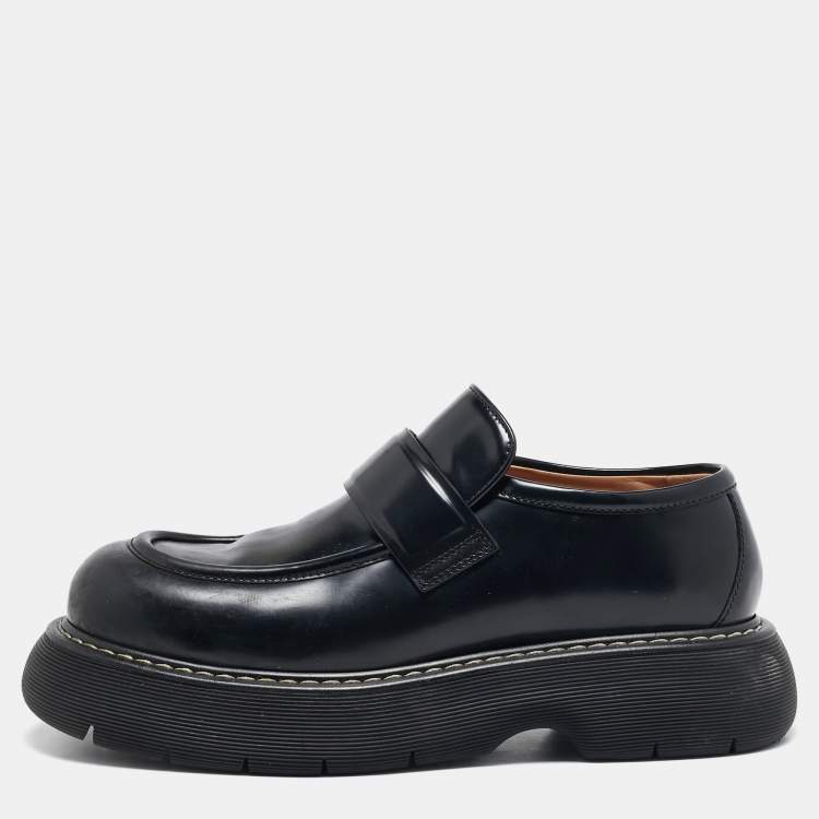 Pre Owned Bottega Veneta Black Brushed Leather Swell Loafers Size 46