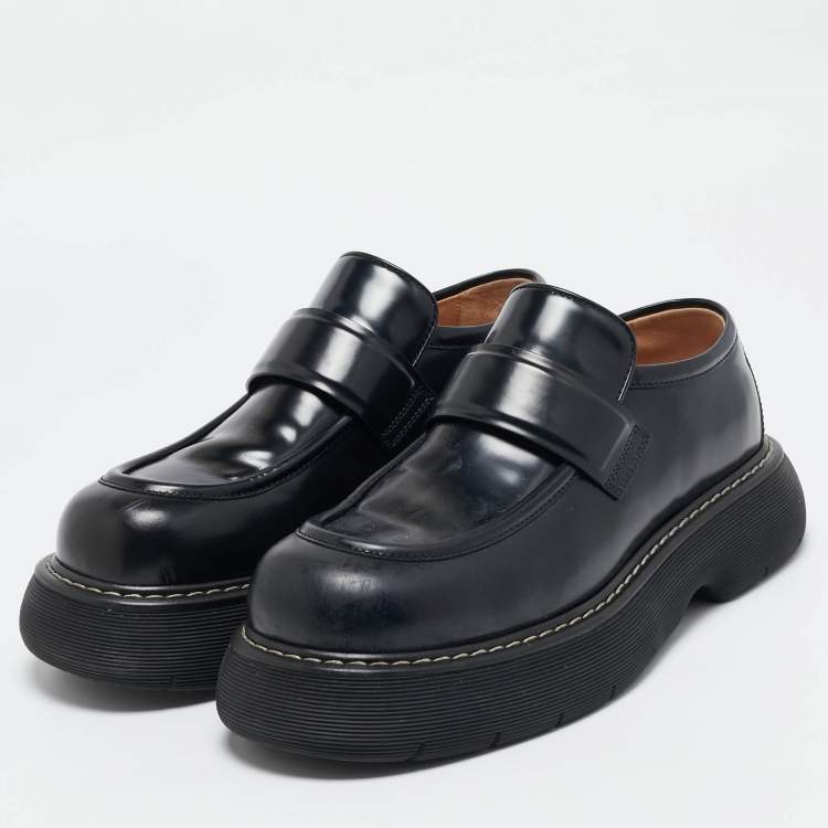 Pre Owned Bottega Veneta Black Brushed Leather Swell Loafers Size 46
