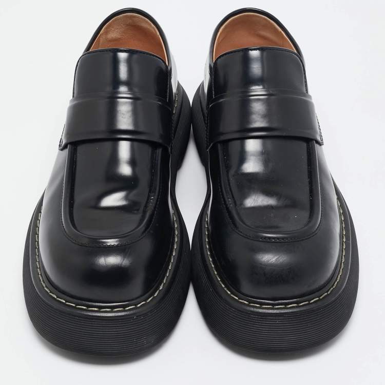 Pre Owned Bottega Veneta Black Brushed Leather Swell Loafers Size 46