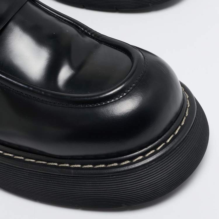 Pre Owned Bottega Veneta Black Brushed Leather Swell Loafers Size 46