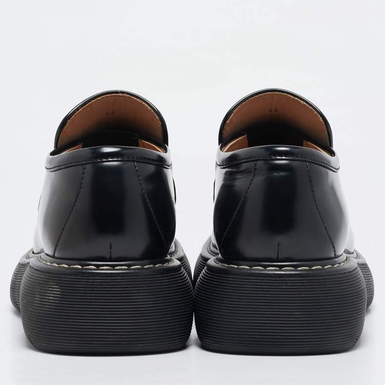 Pre Owned Bottega Veneta Black Brushed Leather Swell Loafers Size 46