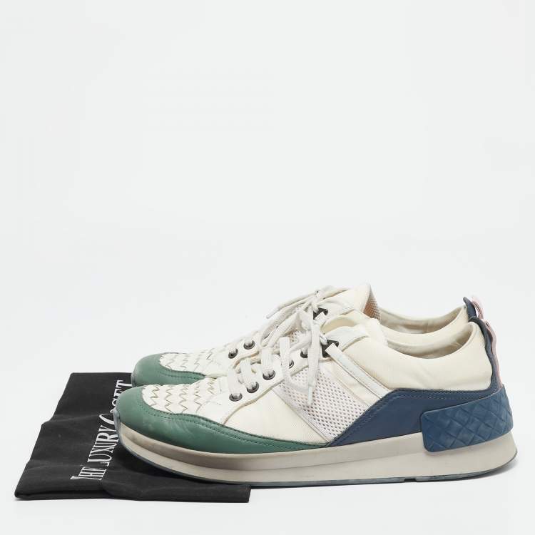 Pre Owned Bottega Veneta Multicolor Leather and Suede Intrecciato Lace Up Sneakers Size 42.5