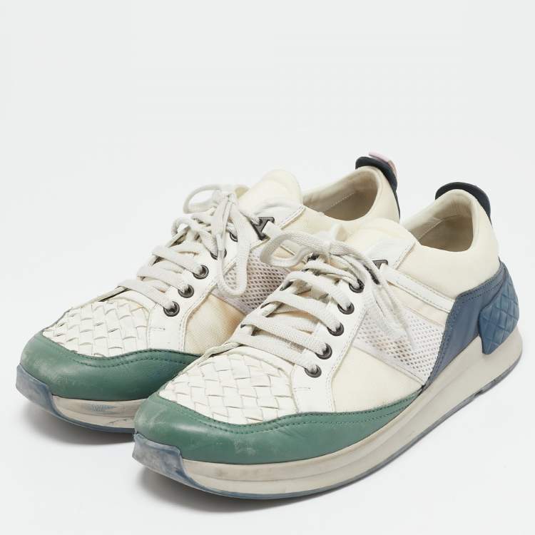 Pre Owned Bottega Veneta Multicolor Leather and Suede Intrecciato Lace Up Sneakers Size 42.5