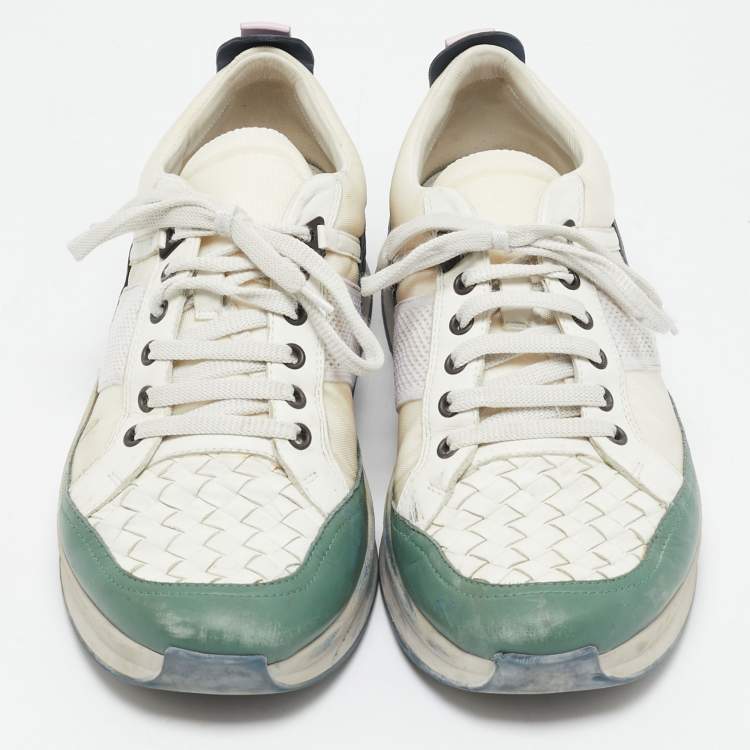 Pre Owned Bottega Veneta Multicolor Leather and Suede Intrecciato Lace Up Sneakers Size 42.5