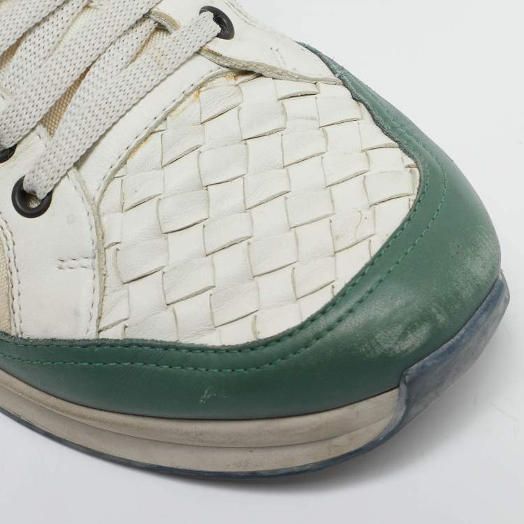 Pre Owned Bottega Veneta Multicolor Leather and Suede Intrecciato Lace Up Sneakers Size 42.5