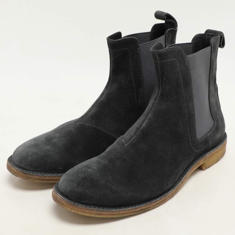 Pre Owned Bottega Veneta Grey Stretch Fabric and Suede Chelsea Boots Size 42.5