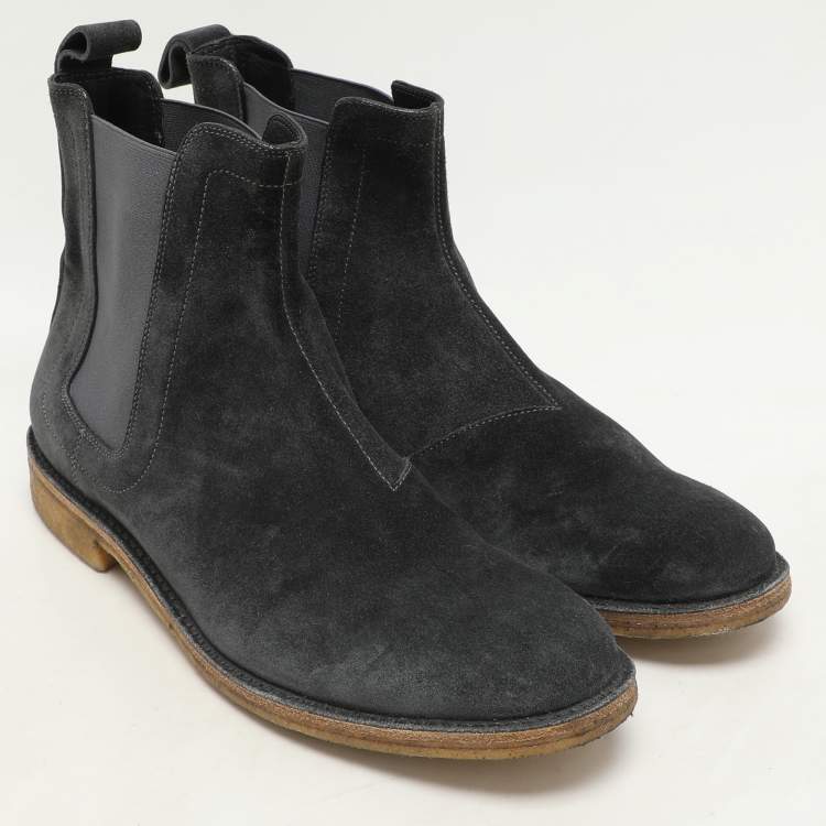 Pre Owned Bottega Veneta Grey Stretch Fabric and Suede Chelsea Boots Size 42.5