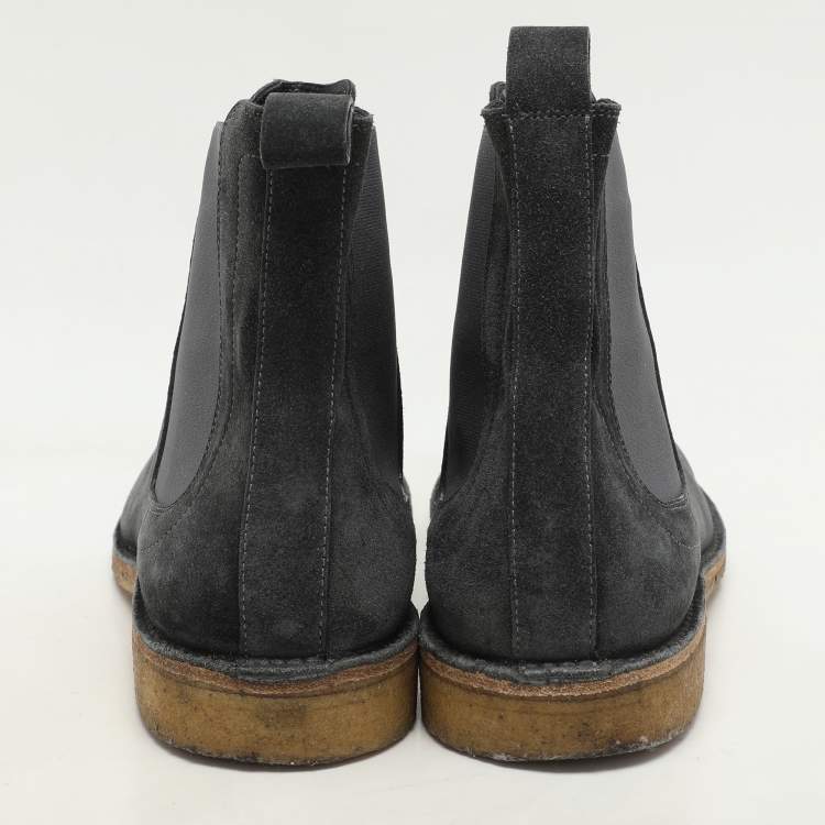 Pre Owned Bottega Veneta Grey Stretch Fabric and Suede Chelsea Boots Size 42.5