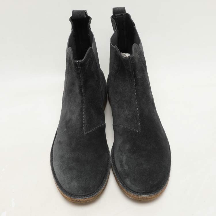 Pre Owned Bottega Veneta Grey Stretch Fabric and Suede Chelsea Boots Size 42.5