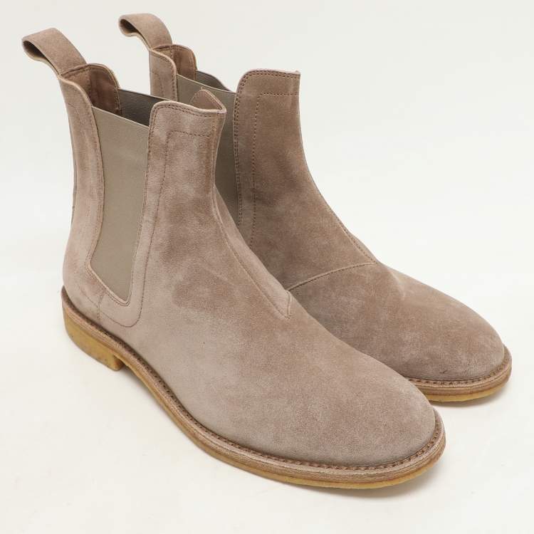 مملوكة مسبقًا Bottega Veneta Beige Stretch Fabric and Suede Chelsea Boots Size 43