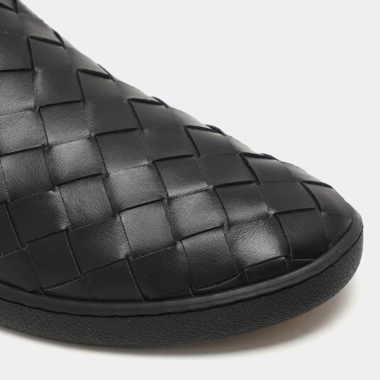 Pre Owned Bottega Veneta Black Intrecciato Leather Sawyer Slip On Sneakers Size 40