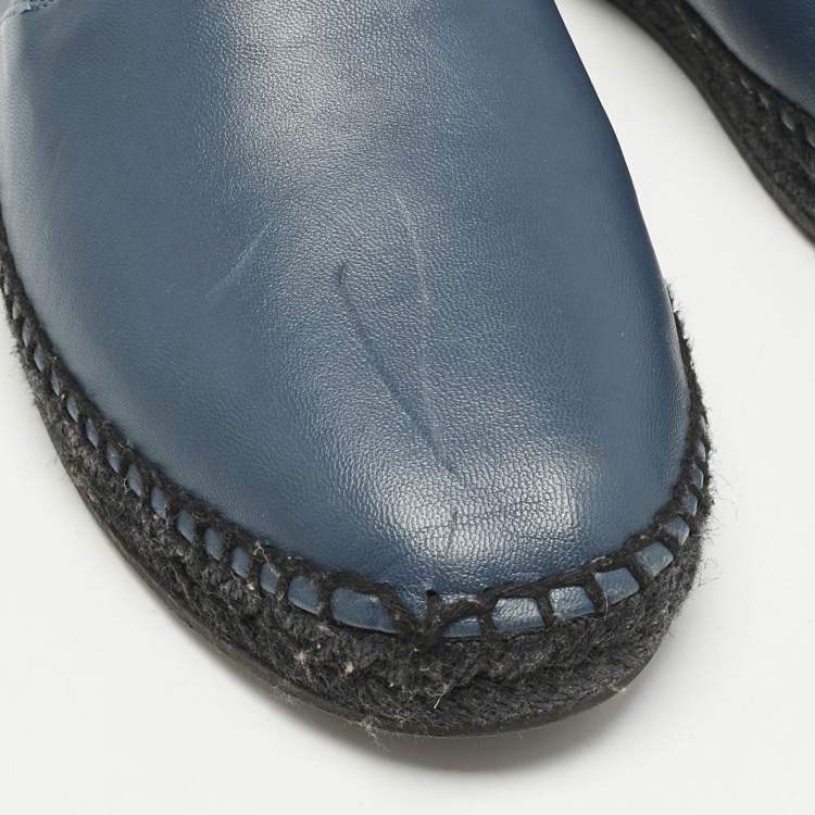 Pre Owned Bottega Veneta Navy Blue Leather Intrecciato Espadrille Flats Size 42