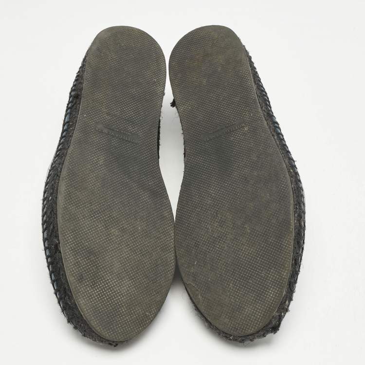 Pre Owned Bottega Veneta Navy Blue Leather Intrecciato Espadrille Flats Size 42