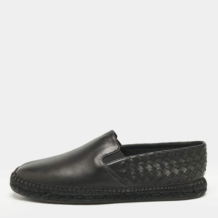 Pre Owned Bottega Veneta Black Intrecciato Leather Slip On Loafers Size 43