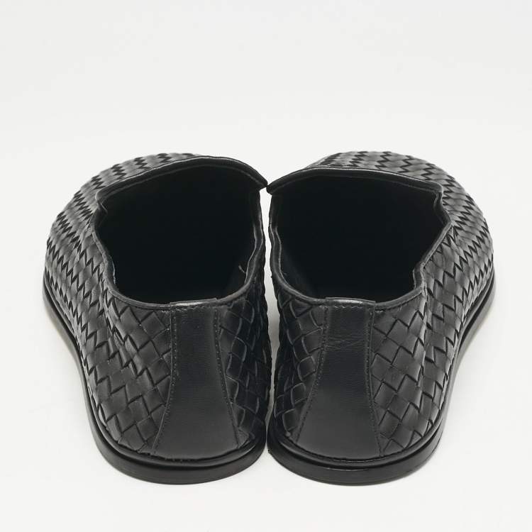 Pre Owned Bottega Veneta Black Intrecciato Leather Slip On Loafers Size 43