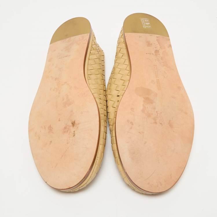 Pre Owned Bottega Veneta Beige Intrecciato Leather Smoking Slippers Size 43