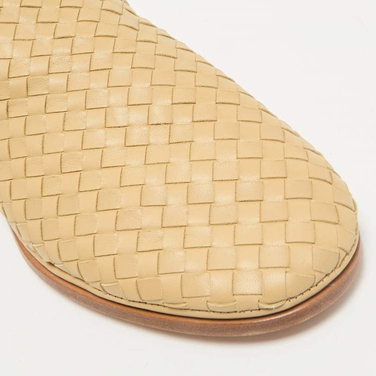 Pre Owned Bottega Veneta Beige Intrecciato Leather Smoking Slippers Size 43