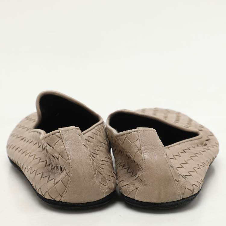 Pre Owned Bottega Veneta Beige Leather Intrecciato Smoking Slippers Size 42.5