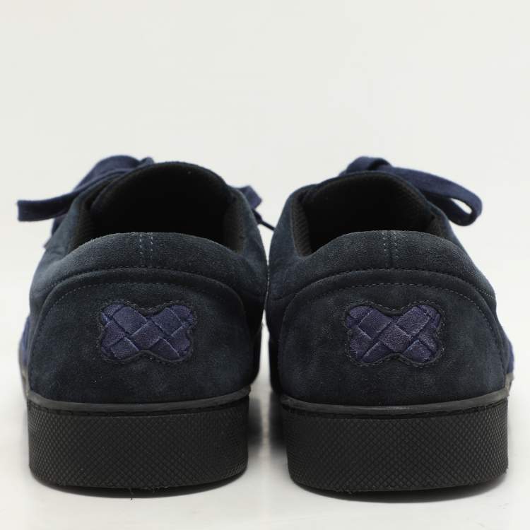 Pre Owned Bottega Veneta Two Tone Blue Suede Intrecciato Low Top Sneakers Size 43