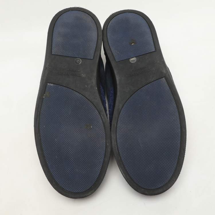 Pre Owned Bottega Veneta Two Tone Blue Suede Intrecciato Low Top Sneakers Size 43