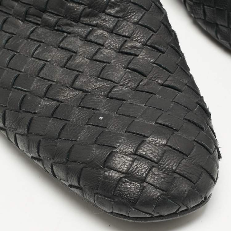 Pre Owned Bottega Veneta Black Intrecciato Leather Fiandra Flat Mules Size 42