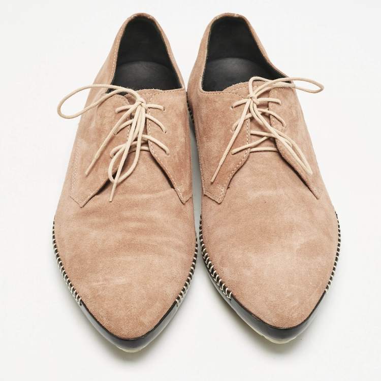 Pre Owned Bottega Veneta Beige Suede Dhalia Pointed Toe Lace Up Derby Shoes Size 42