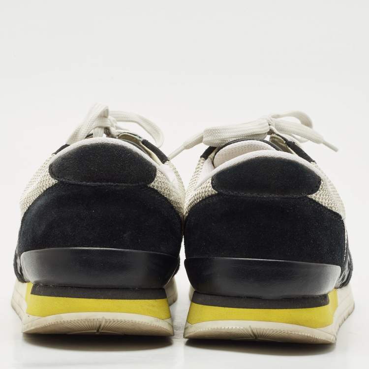 Pre Owned Bottega Veneta White/Black Intrecciato Leather and Suede Lace Up Sneakers Size 42