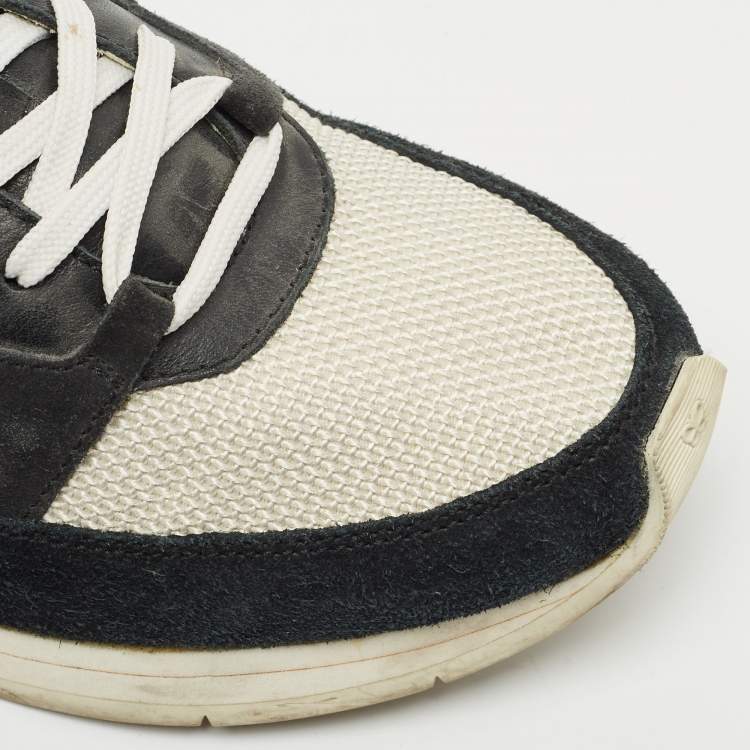 Pre Owned Bottega Veneta White/Black Intrecciato Leather and Suede Lace Up Sneakers Size 42