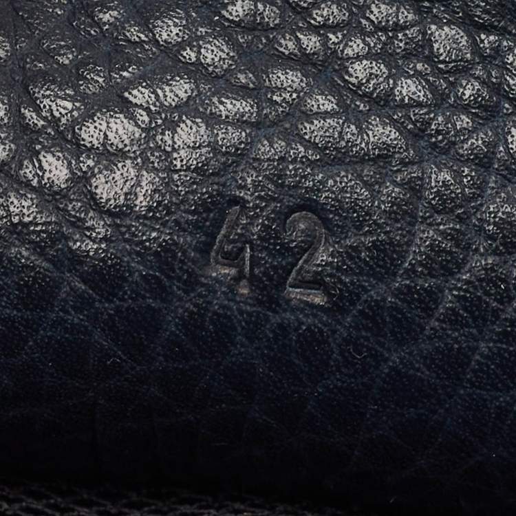 Pre Owned Bottega Veneta Navy Blue Leather and Fabric Intrecciato Lace Up Sneakers Size 42