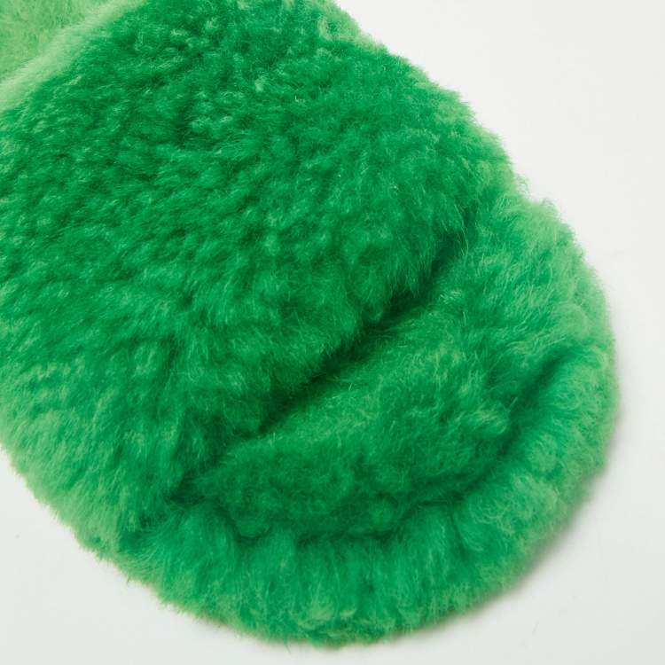 Pre Owned Bottega Veneta Green Shearling Fur Resort Teddy Slides Size 41
