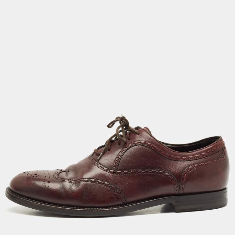 Pre Owned Bottega Veneta Burgundy  Brogue Leather Lace Up Oxfords Size 40.5