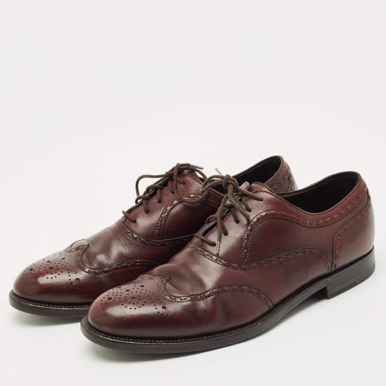 Pre Owned Bottega Veneta Burgundy  Brogue Leather Lace Up Oxfords Size 40.5