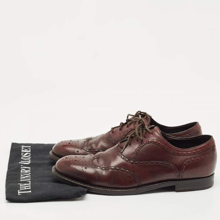 Pre Owned Bottega Veneta Burgundy  Brogue Leather Lace Up Oxfords Size 40.5