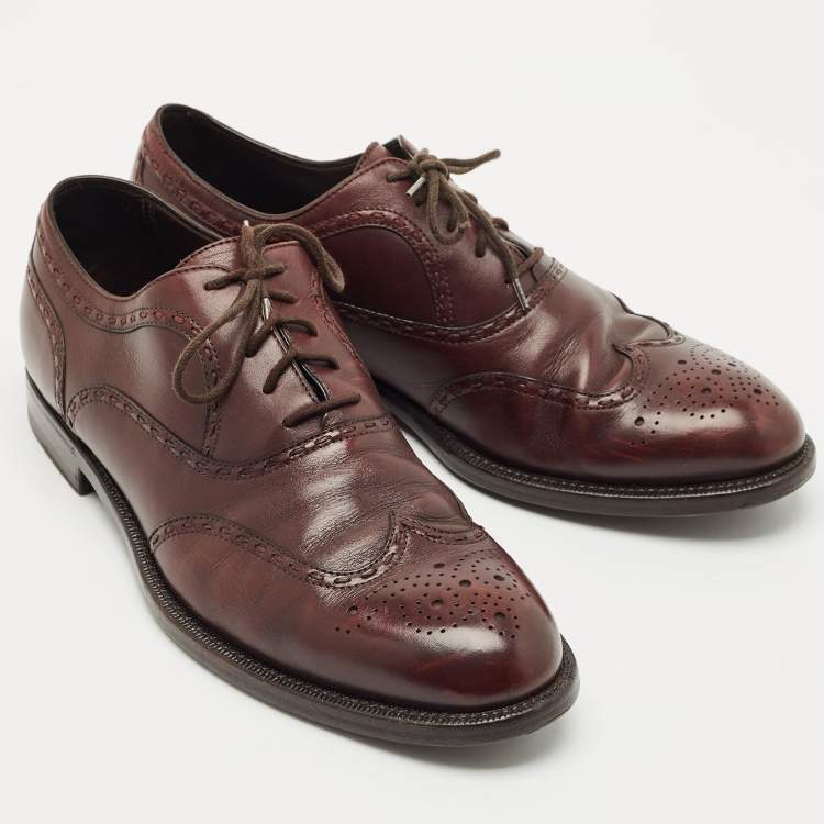 Pre Owned Bottega Veneta Burgundy  Brogue Leather Lace Up Oxfords Size 40.5