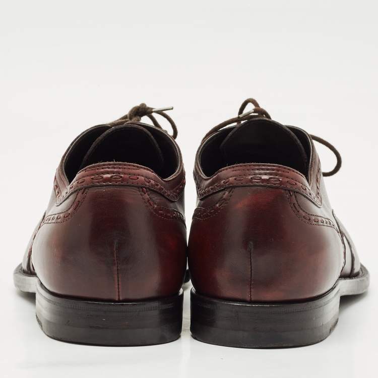 Pre Owned Bottega Veneta Burgundy  Brogue Leather Lace Up Oxfords Size 40.5