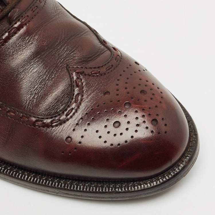 Pre Owned Bottega Veneta Burgundy  Brogue Leather Lace Up Oxfords Size 40.5