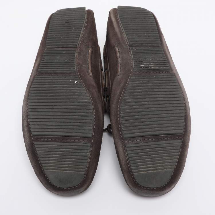 Pre Owned Bottega Veneta Brown Intrecciato Suede Loafers Size 43.5