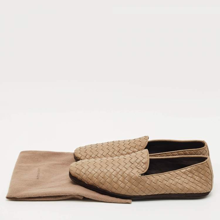 Pre Owned Bottega Veneta Brown Leather Intrecciato Smoking Slippers Size 42