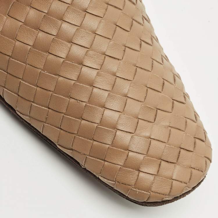 Pre Owned Bottega Veneta Brown Leather Intrecciato Smoking Slippers Size 42