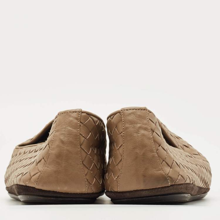 Pre Owned Bottega Veneta Brown Leather Intrecciato Smoking Slippers Size 42