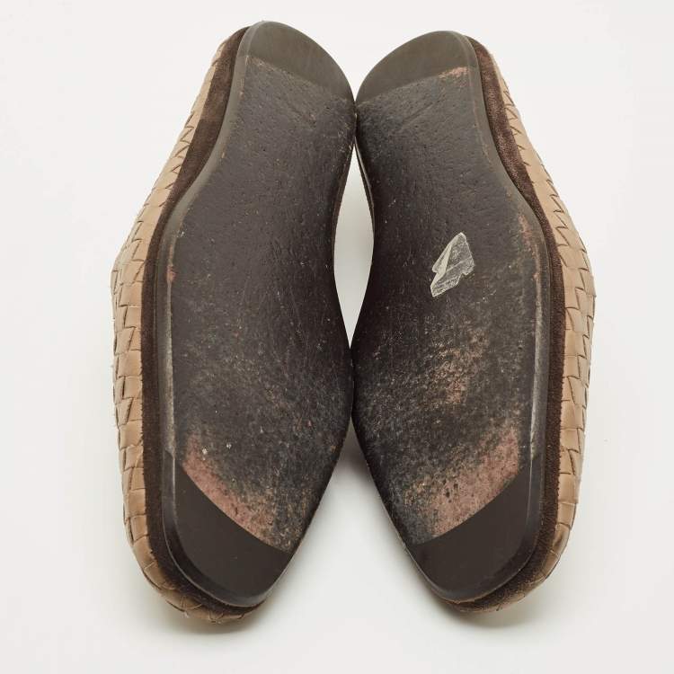 Pre Owned Bottega Veneta Brown Leather Intrecciato Smoking Slippers Size 42
