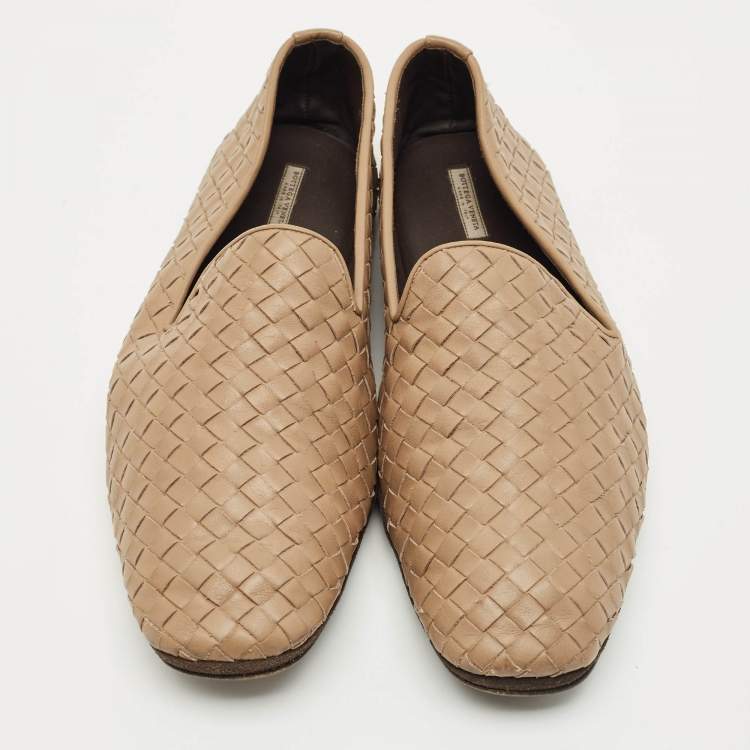 Pre Owned Bottega Veneta Brown Leather Intrecciato Smoking Slippers Size 42