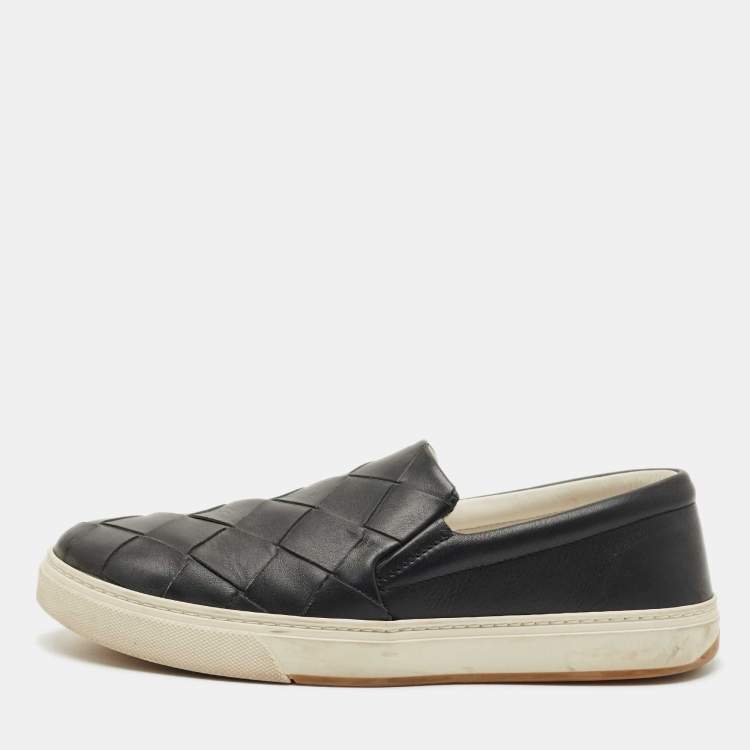 Pre Owned Bottega Veneta Black Intrecciato Leather Slip On Sneakers Size 41
