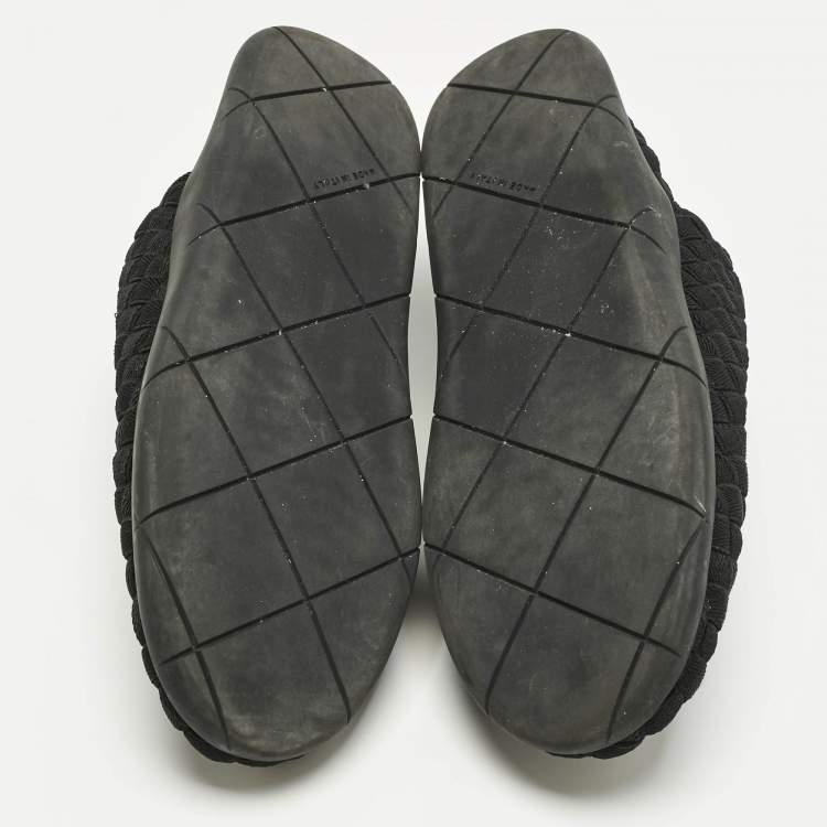 Pre Owned Bottega Veneta Black Intrecciato Elastic Fabric Starfish Slip On Sneakers Size 42