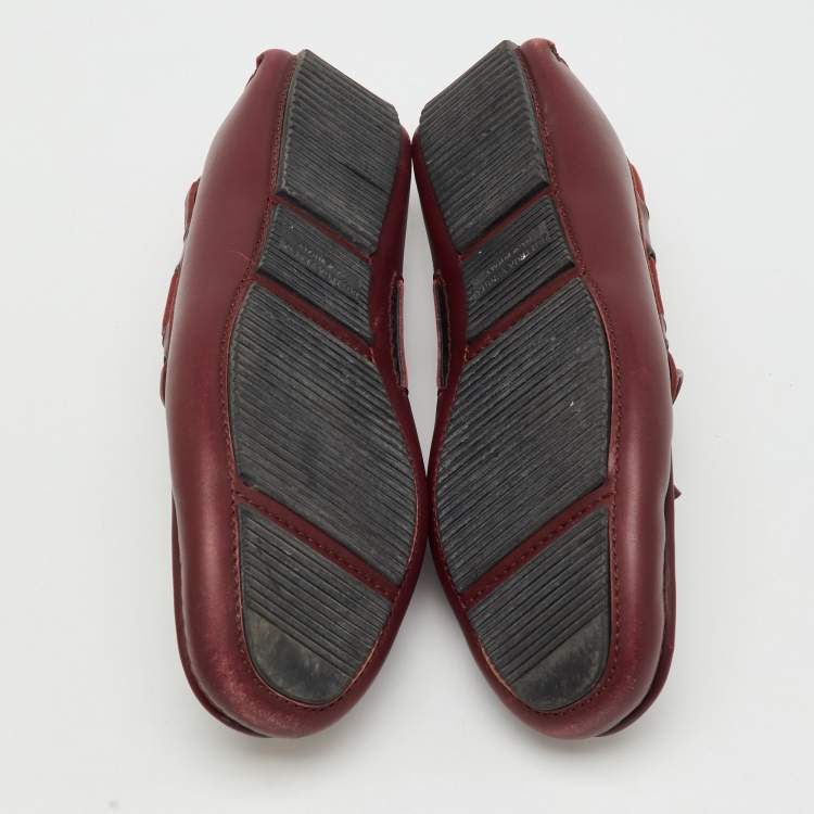Pre Owned Bottega Veneta Burgundy Intrecciato Leather Bow Loafers Size 42.5