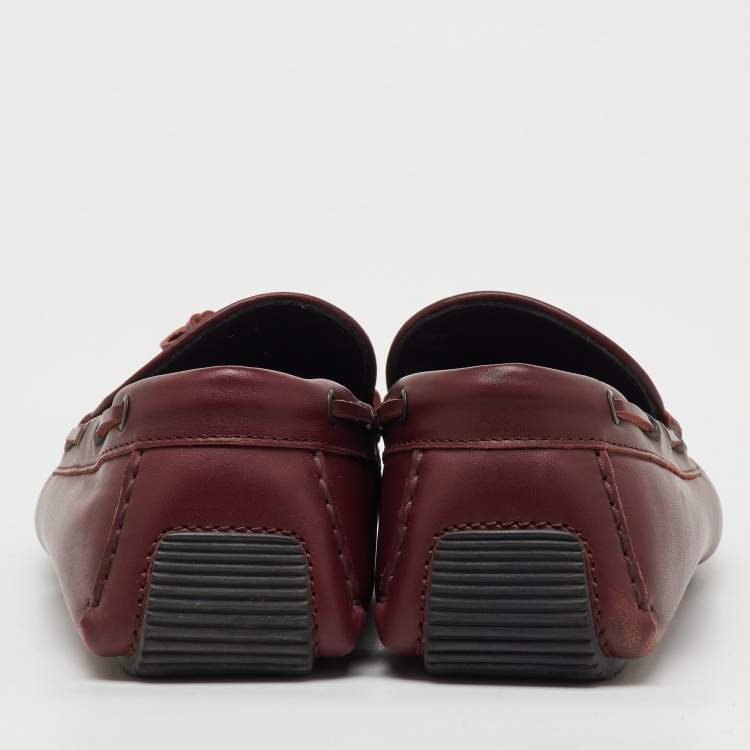 Pre Owned Bottega Veneta Burgundy Intrecciato Leather Bow Loafers Size 42.5