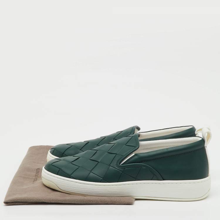 مملوكة مسبقًا Bottega Veneta Dark Green Leather Dodger Slip On Sneakers Size 46