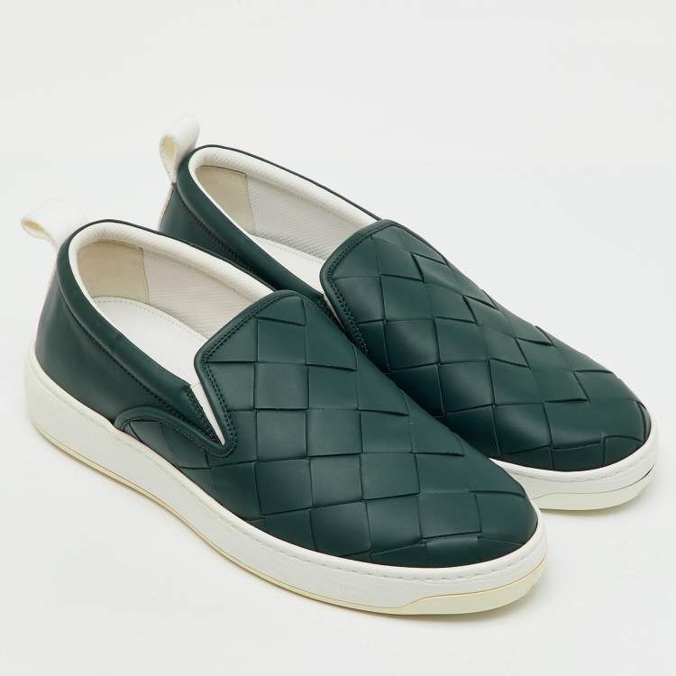 مملوكة مسبقًا Bottega Veneta Dark Green Leather Dodger Slip On Sneakers Size 46